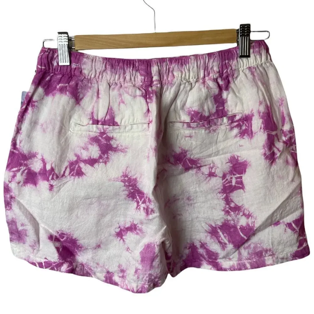 Rachel Zoe White Purple Tie Dye Shorts Beach Casual 100% Linen Women's S NWT